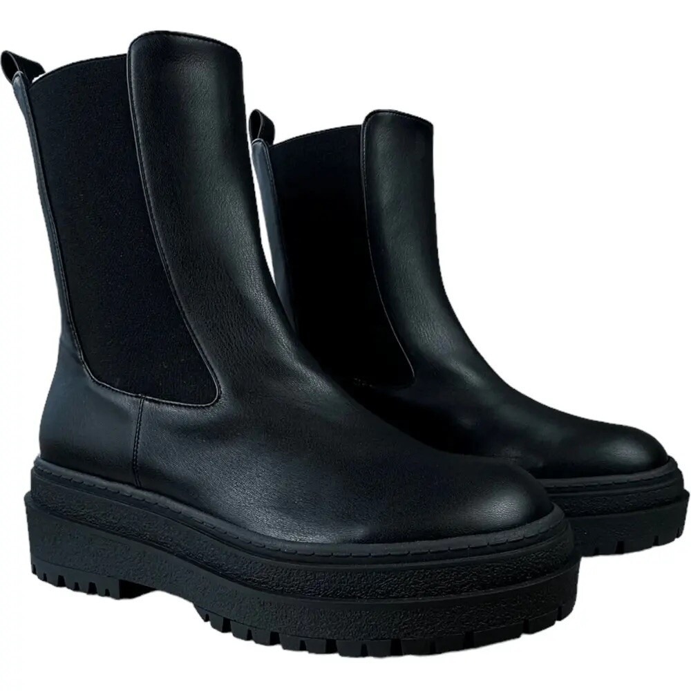 Good American Black Leather Chelsea Combat Boot Womens Sz 10.5 New w Dust bag